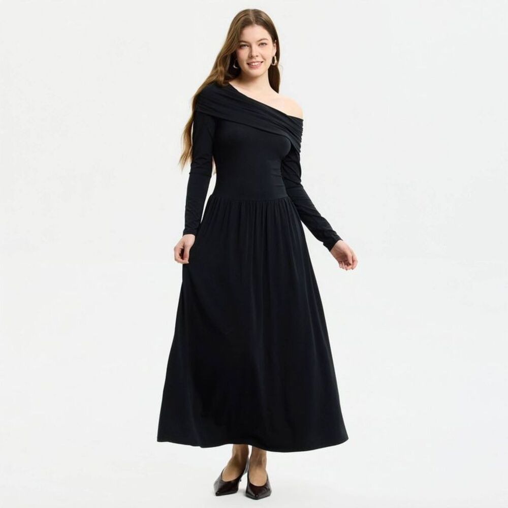 A New Day - Women's Long Sleeve Midi A-Line Dress - A New Day  Black